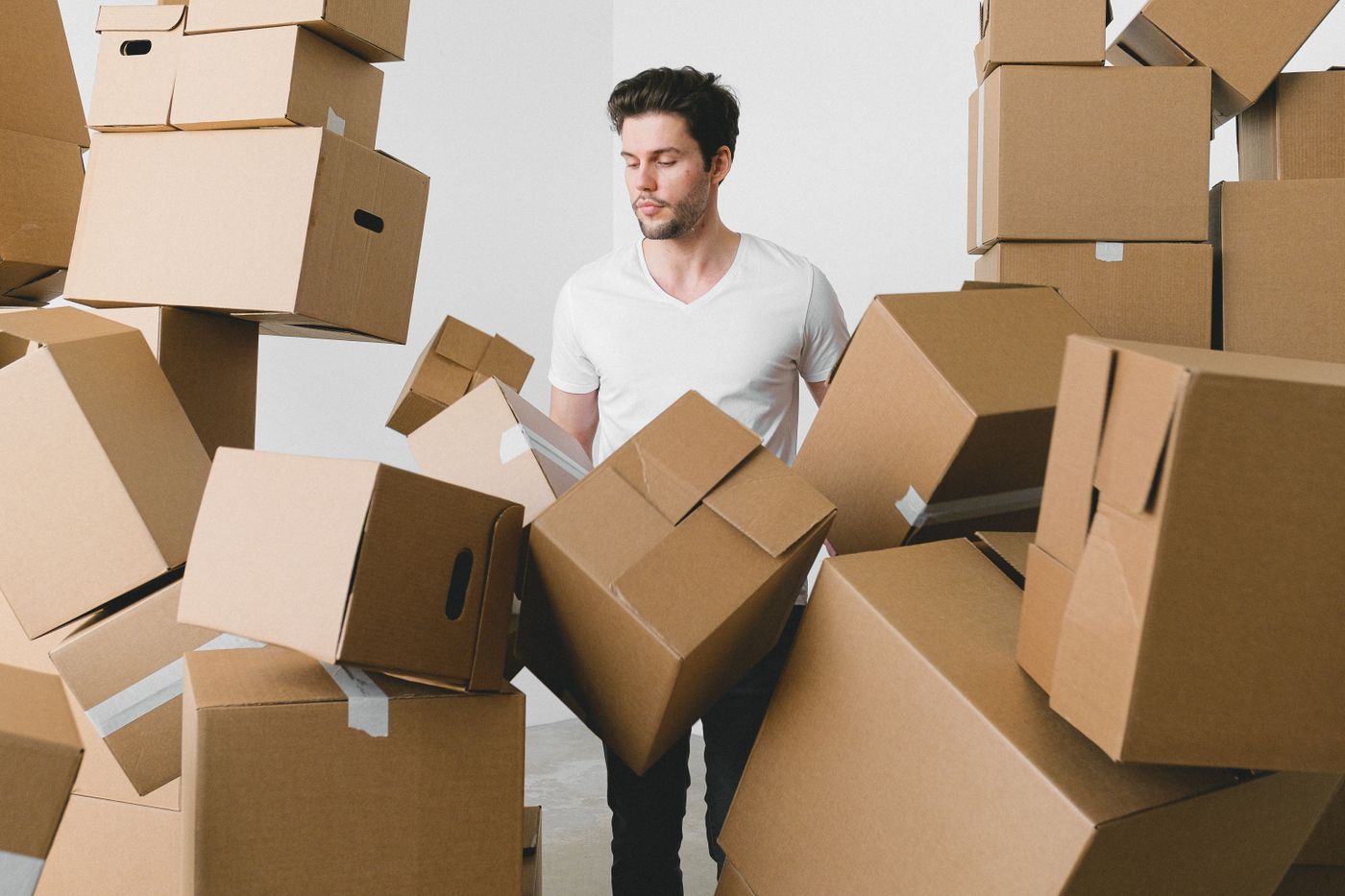 Sorting boxes during a house clearance